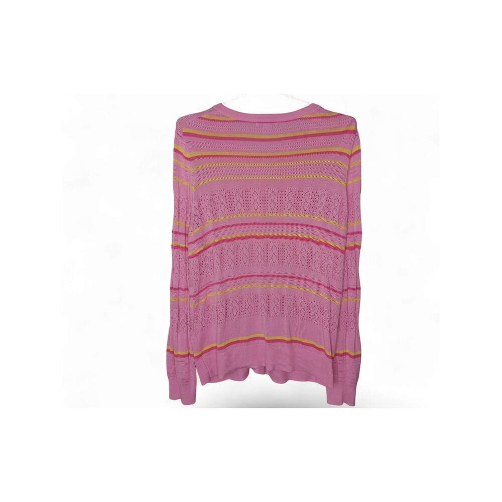 Charter Club Pink Yellow Stripe Knit Ruffle Cardigan Sweater XL Button Front - Picture 4 of 12